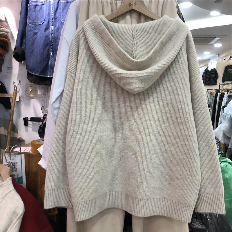 Sweater for Women Winter Solid Color Hooded Sweater for Women - Korean-style Loose-fit Casual Thick Pullover Knit Sweater