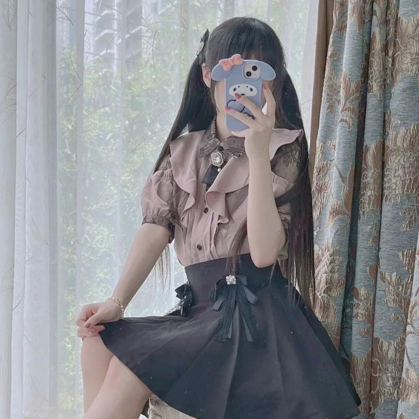 Roztomilá halenka v japonském stylu Elegantní Krátký rukáv Sladké topy Ležérní Dámská Estetická košile Kawaii Dámské košile Lolita Y2K Oblečení