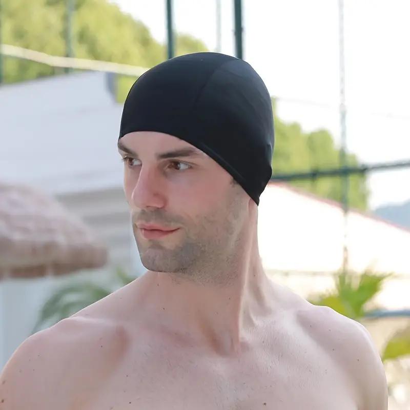 1Pc Black Swim Cap Large Size Comfortable Nylon Elastic Ear Protection Swimming Hat for Men Women Swimming Training Accessories