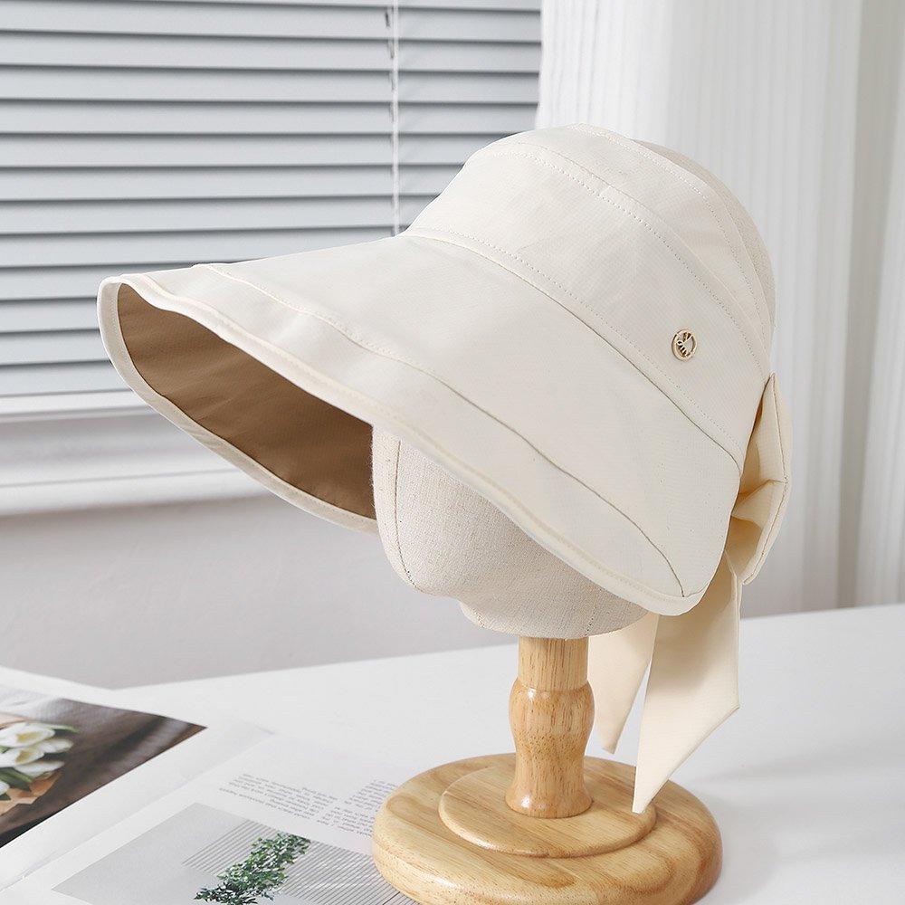 

Outdoor sunscreen sun hat women s summer travel vacation empty top hat foldable ponytail breathable sunshade bucket hat Adult (56-58cm) білий