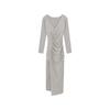Pure desire style long-sleeved temperament dress autumn slim-fitting tight mid-length waist split skirt long dress