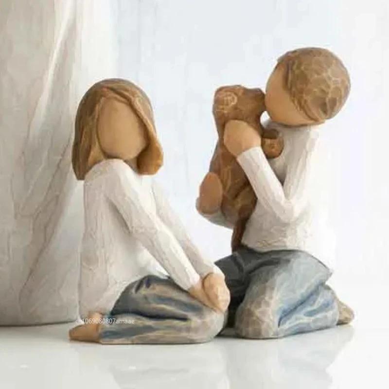 Nordic Style Figure Nativity Scene Wood Sculptures Family Ornament Family Resin Figurine Crafts Wedding Gift for Home Decoration
