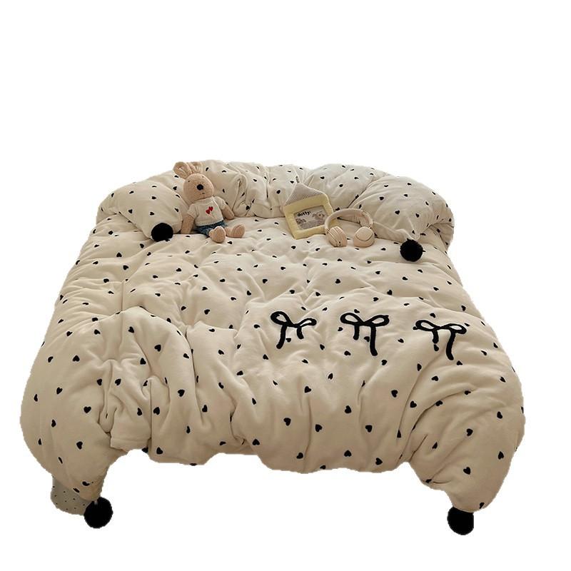 Girl Sweetheart Bow Embroidery Towel Embroidery Printing Thickened Milk Fleece Four-Piece Set