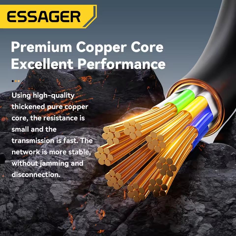 Essager CAT8 Ethernet Cable 40Gbps 2000MHz CAT 8 Networking Cotton Braided Internet Lan Cord for Laptops PS 5 Router RJ45 Cable