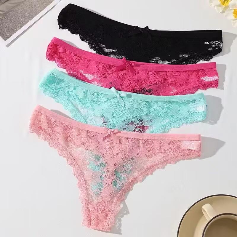 Calcinhas Sexy Mulheres Fio Dental Tanga Renda Roupa Íntima Calcinhas Cintura Baixa Cuecas Femininas Malha Perspectiva Lingerie