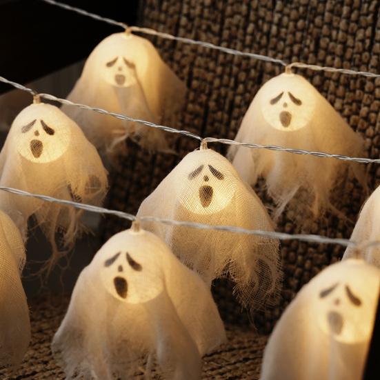 LED Duchové světelný řetěz Ručně vyrobená svítící halloweenská látková duchová girlanda na párty, strašidelný dům, krb, dekorace na verandu