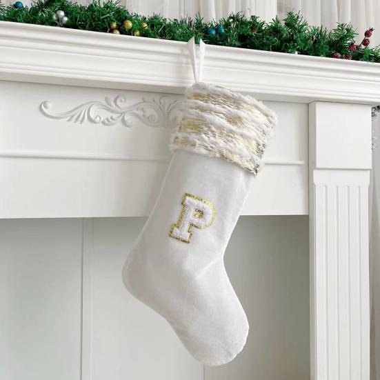 Brodert julestrømpe med snor med stor kapasitet Slitebestandig julebrevsokker hengende dekorasjon