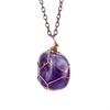 Hand-Wound Irregular Natural Stone Crystal Rough Stone Amethyst Pendant Necklace N669