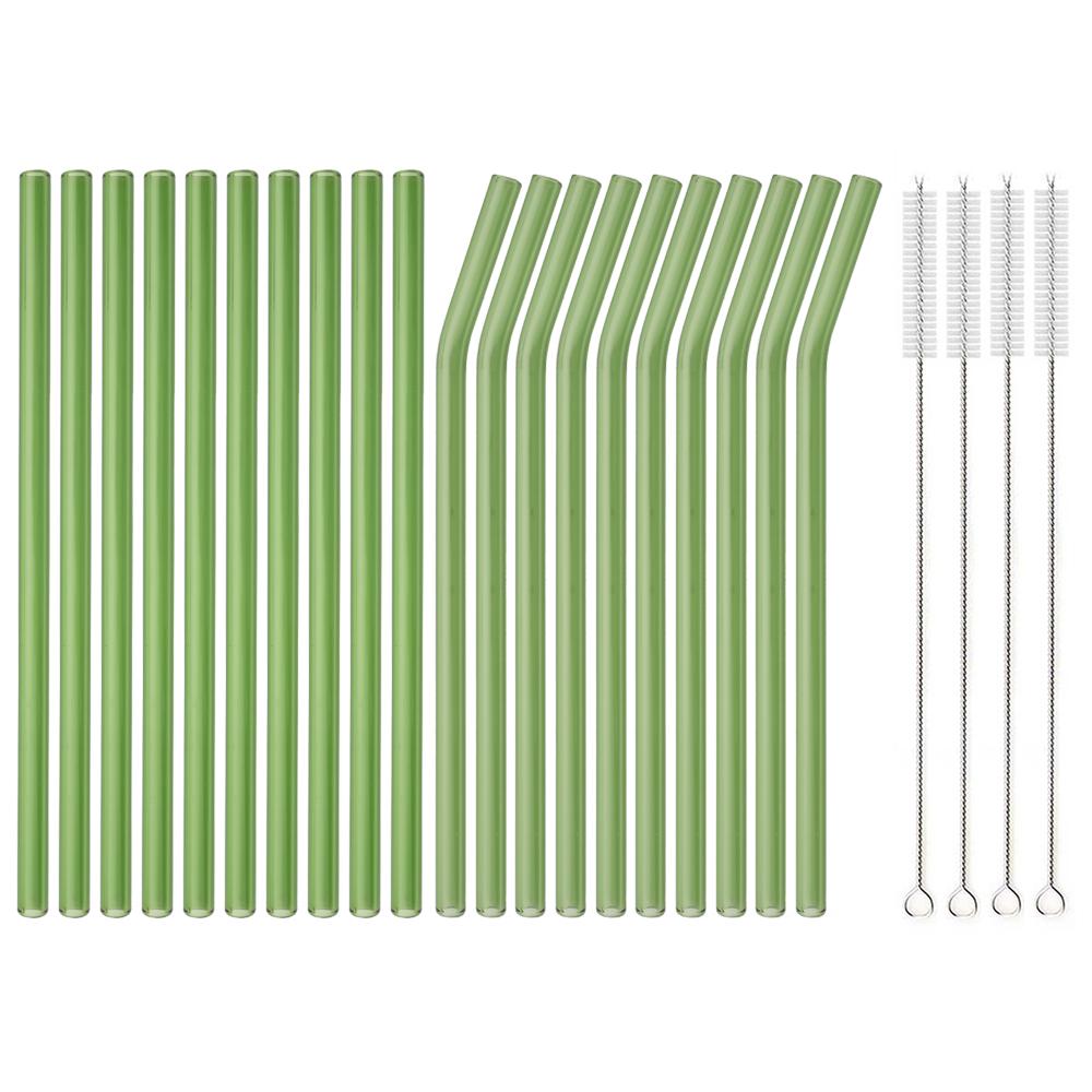 20Pcs Colorful Glass Straws Reusable for Outdoor Picnic Camping Smoothies Shakes Tea Juice Cocktails with 4Pcs Clean Brush