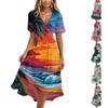 Women’s Casual V Neck Short Sleeve Summer Dress Featuring Hawaiian Print Relaxed Fit Midi Length Lightweight Fabric