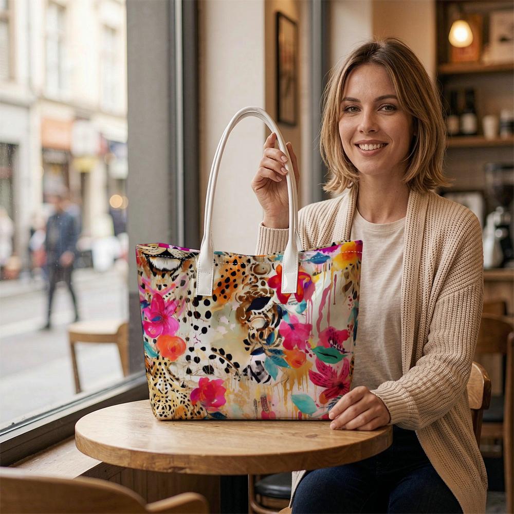 Floral Leopard Fashion Casual Tote Bag Lightweight Daily Shoulder Bag