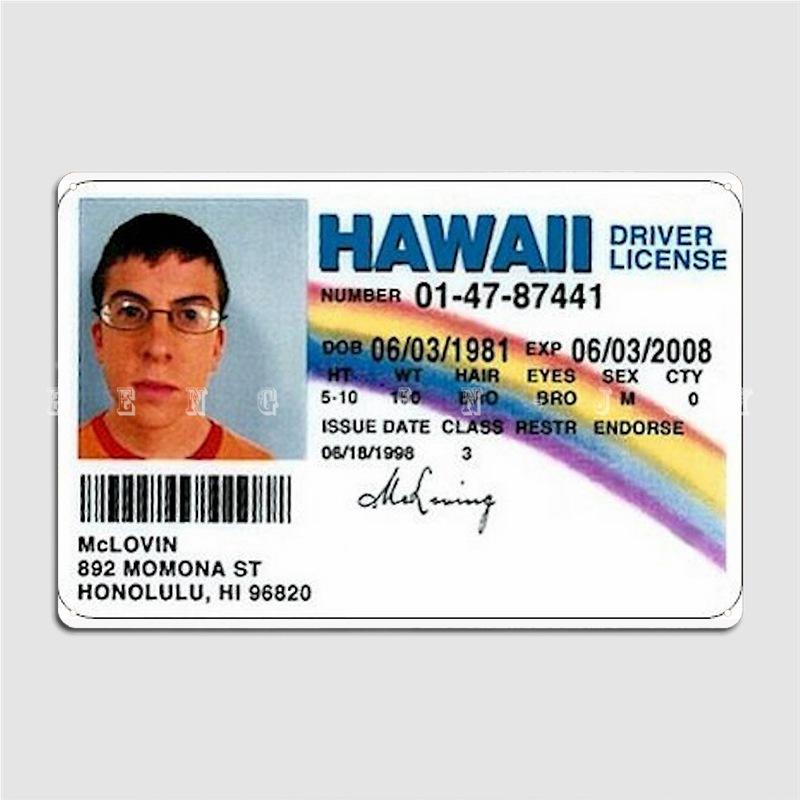 Mclovin Falešný občanský průkaz Kovová cedule Nástěnná malba Design pro garážový klub Plechová cedule Plakát