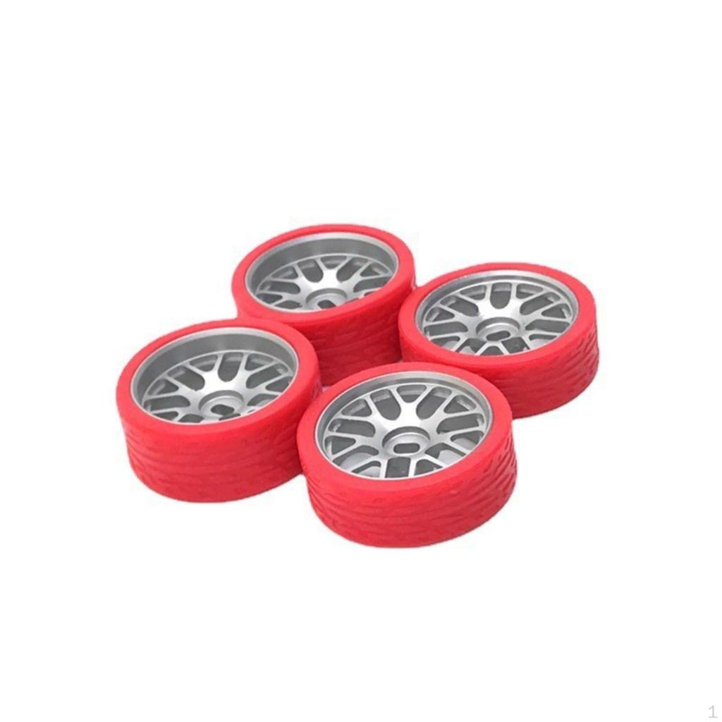 4 Pieces RC Car Wheel with Treaded Tire 1:28 Scale MultiSpoke Rim LowProfile Tires