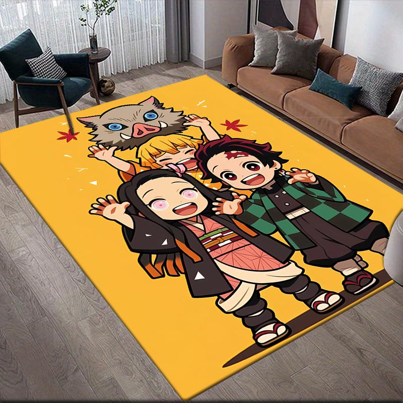 Demon Slayer Kawaii Chibi Square Area Rug, Non-Slip Floor Mat for Home Decor, Perfect Gift for Fans
