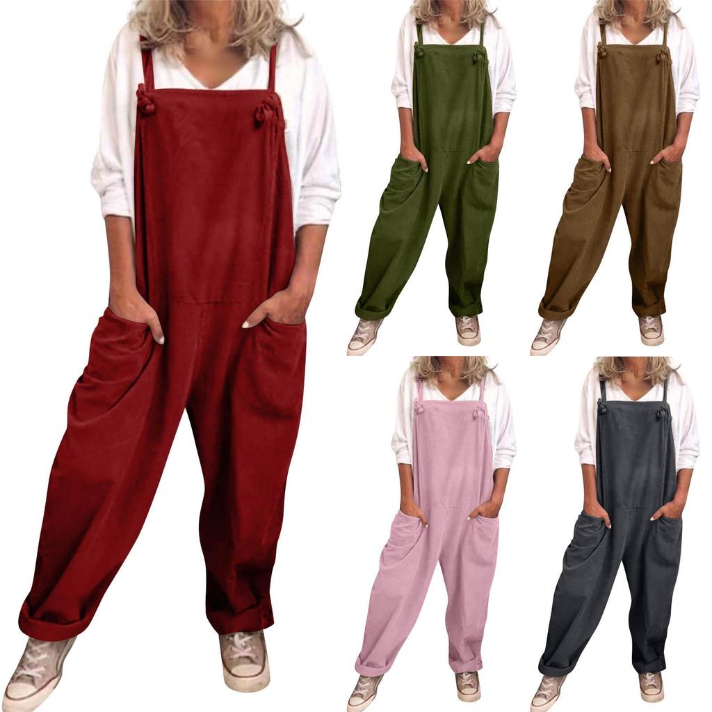 Women's Solid Color Suspenders Casual Pants - 9626#