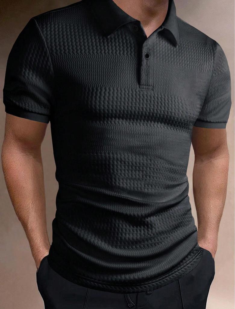 Men's Short Sleeve Polo Shirt Classic Collar Button Placket Textured Fabric Multi Color Casual Top