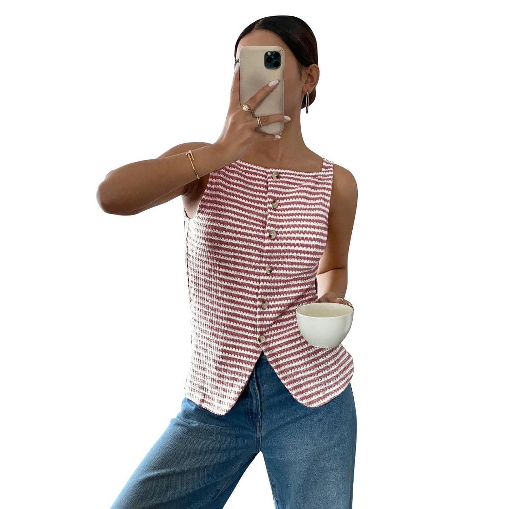 Summer New Women's Casual Button Sleeveless Camisole Tank Top, Leisure