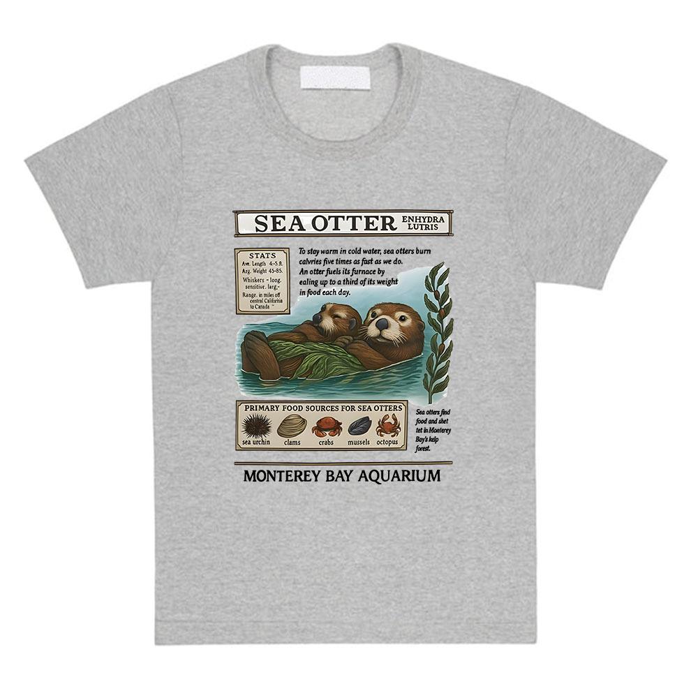Unisex Tees Monterey Bay Aquarium Sea Otter Tshirts Cartoon Funny Graphic Printing Tshirt Unisex Streetwear Cotton Loose T Shirt