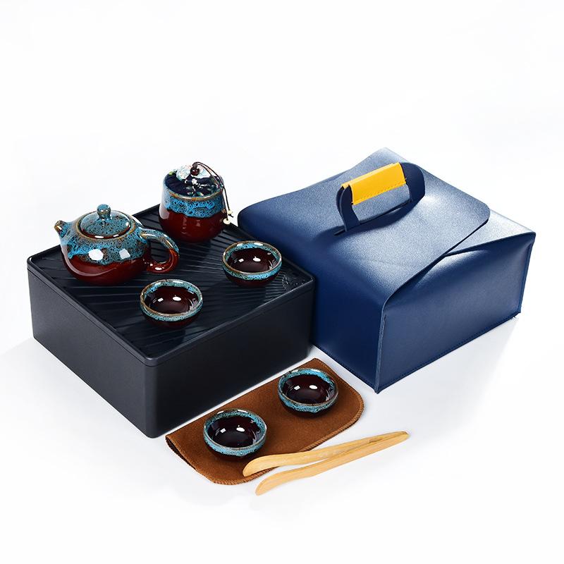 

Kiln-changed ceramic tea set printing l Send customers creative one pot and four cups travel set Opening event advertising gifts