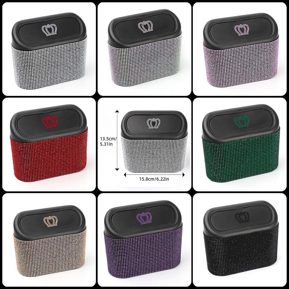 Shimmering Rhinestone Car Seat Back Trash Basket Hanging Mini Desktop Trash Can  Office