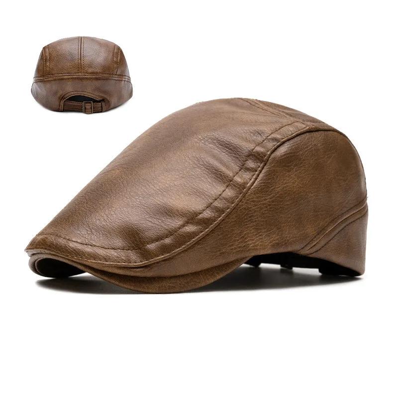 2025 Autumn and Winter PU Solid Newsboy Caps Men and Women Painter Beret Hats 147