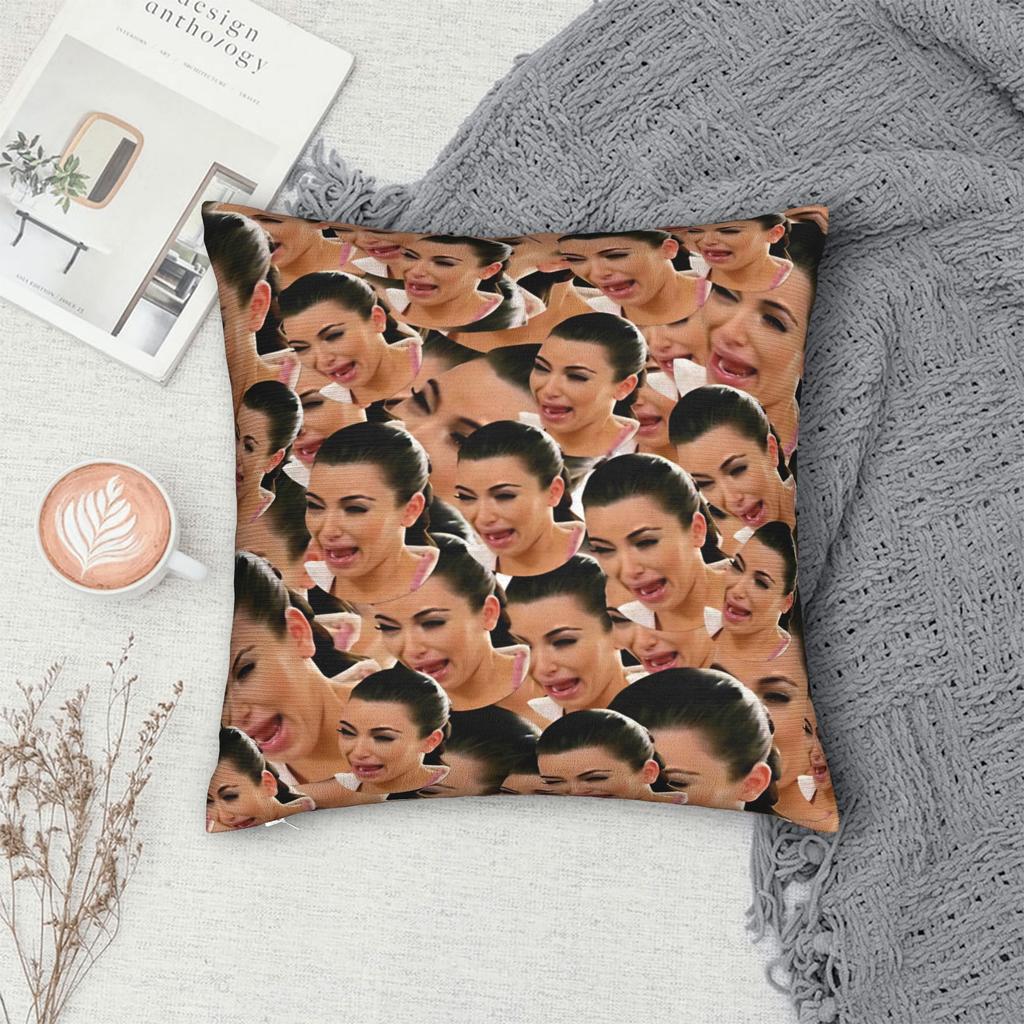 Bed Decor Crying Kims Kardashians Funny Meme Pillowcases Accessories Pillow Cover Square Multi Size