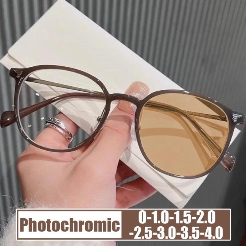 Luxury Photochromic Myopia Glasses for Women Men Retro Oval Frame Outdoor Color Changing Minus Diopter Near Sight Eyeglasses