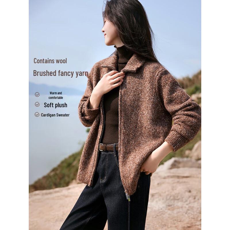 Mohan Yimei Women s Brushed Yarn Zipper Cardigan L