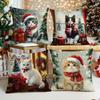 1Pc Christmas Cat Pillowcases: Adorable Kittens In Festive Attire Sofa Room Cushion Cover Home Decoration New Year Gift