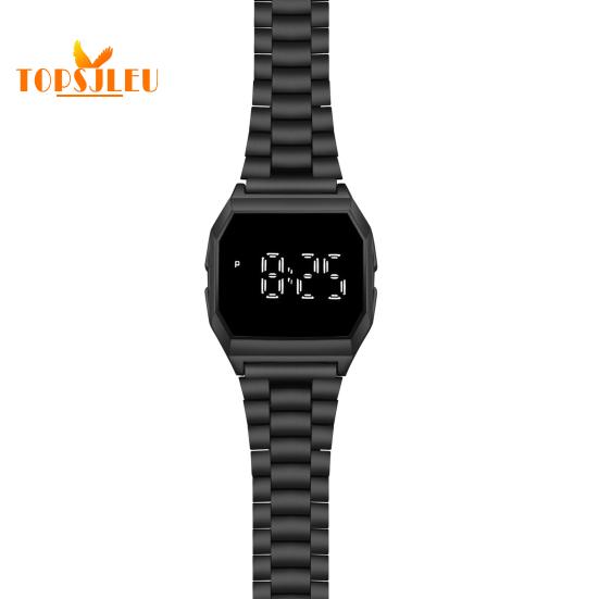 Electronic LED Display Watch: Battery Operated, Touchscreen, Square Steel Band - Perfect for Men, Women, and Students