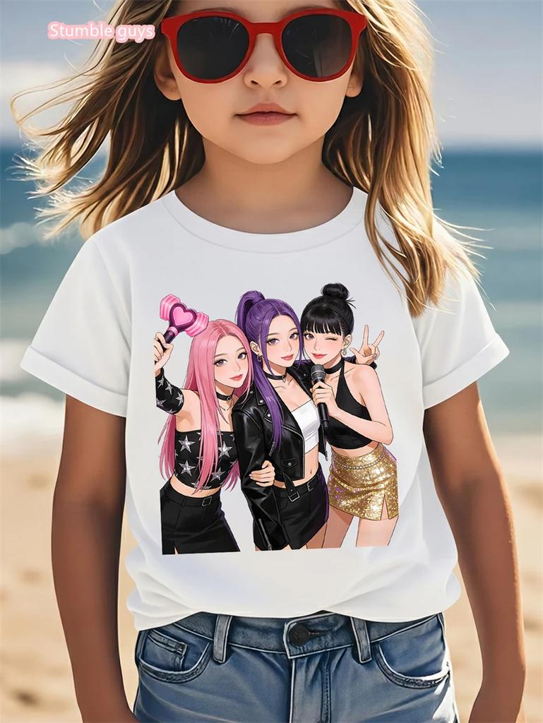 Kpop T-Shirt Casual Anime Character Print Short Sleeve Anime Clothes Soft Comfortable Kids Tee