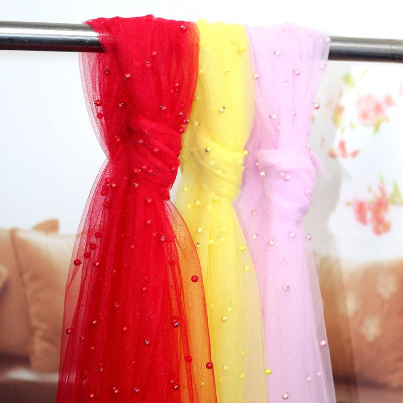 Nail Pearl Tulle Fabric Encryption Soft By The Meter for Yarn Dress Wedding Headwear Curtain DIY Sewing Cloth Smooth White Blue