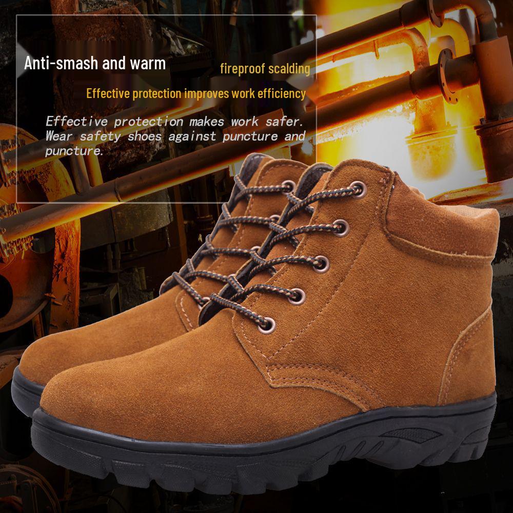 Fleecegefütterte Wildleder-Rindsleder-Arbeitsschuhe: Bruchsicher, Kältebeständig, Ölbeständig, Rutschfest Mittelhoher Schutz