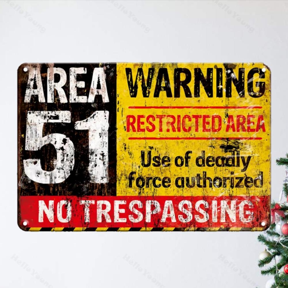1pc 8x12 Inch Warning Sign: Zone 51 Vintage Metal Tin Signage, Warning of Danger and No Trespassing, for Wall Decoration Impact