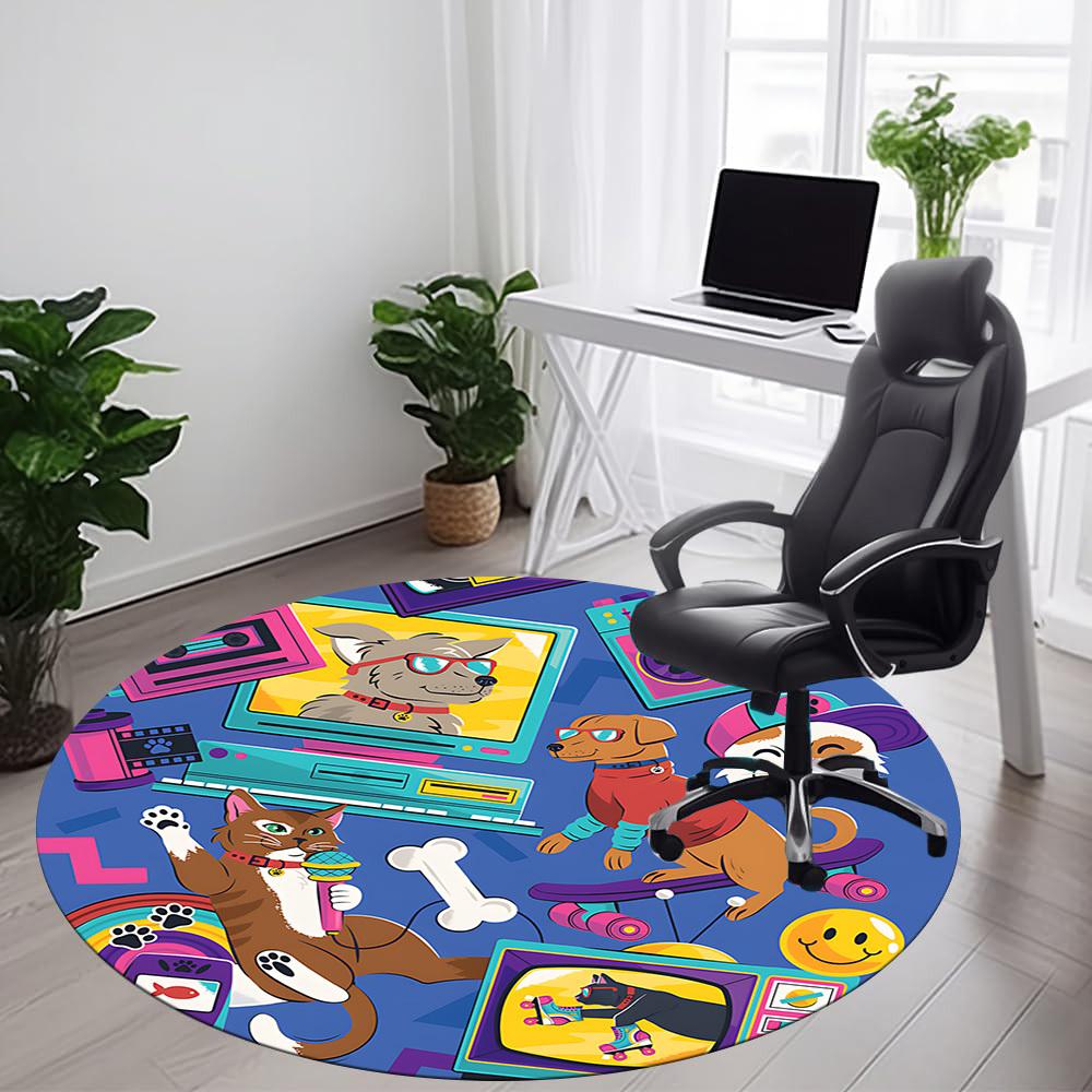 1PC PawPrints Pets Office Round Area Rug,  Mat Suitable ForOffice, Under Office Chairs Bedroom Living Room Home Decor, Room Deco