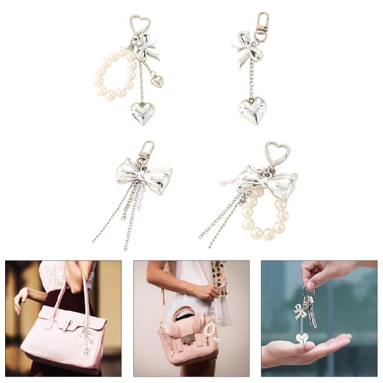 Pearls Bows Keychain Bag Charms Car Keyrings Bag Charms Accessories for Purse Backpack Decorations Valentines Day Gifts