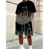 Men's New Round Neck Casual T-shirt Short Sleeved Shorts Set with Bold "King" Pattern Design