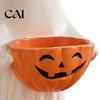 Kid Friendly Halloween Ornaments Resin Ghost Statue with Pumpkin Candy Bowl, Cute Figurine, Trick Seasonal Home Shelf Accessories or Treat Holder for
