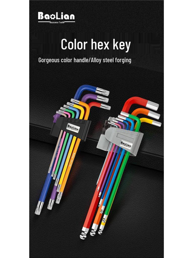 Colored Hex Key Set with Multifunctional 6-Point Screwdriver