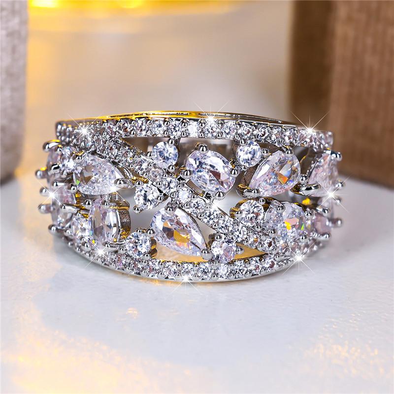 Cute Female Big Water Drop Engagement Ring Vintage Gold Color Wedding For Women
