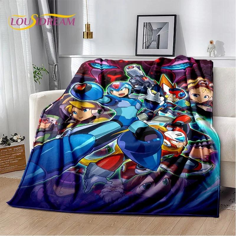 Retro Cartoon Rockman Mega Man Game Soft Flannel Blanket for Beds Bedroom Sofa Picnic,Throw Blanket for Outdoor Leisure Nap Gift