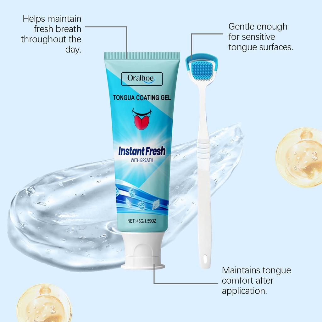 Oralhoe Tongue Cleaning Gel with Tongue Scraper, Long Lasting Fresh Breath, Fights Bad Breath, Oral Hygiene Product, Tongue Cleaner 45g