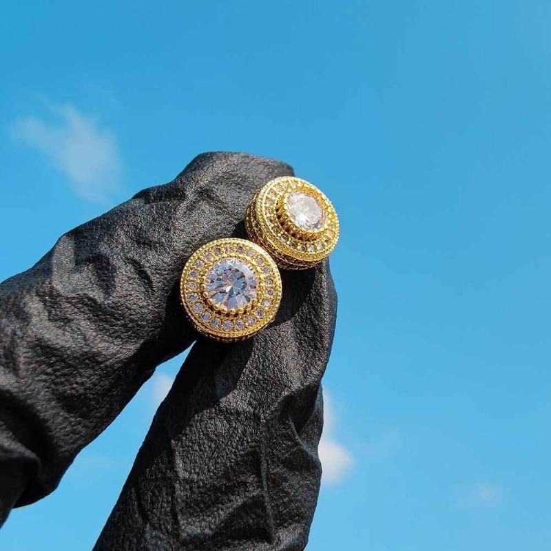 Round Full Zircon Stud Earrings Punk Hip Hop Fashion Jewelry For Men And Women