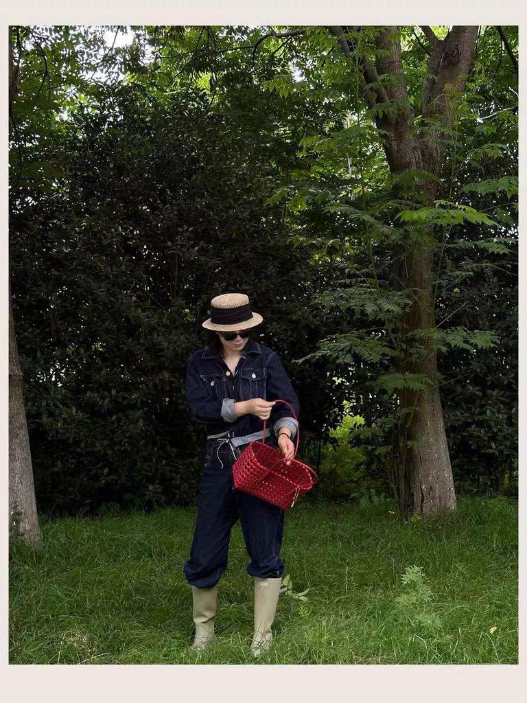 Korean Openwork Woven Beach Handbag with Key Charm