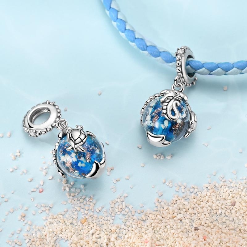 Charms Copper Blue Ocean Seahorse Starfish Pendants Fit Charms Plata Original Bracelet Beads Women Jewellery Making Diy