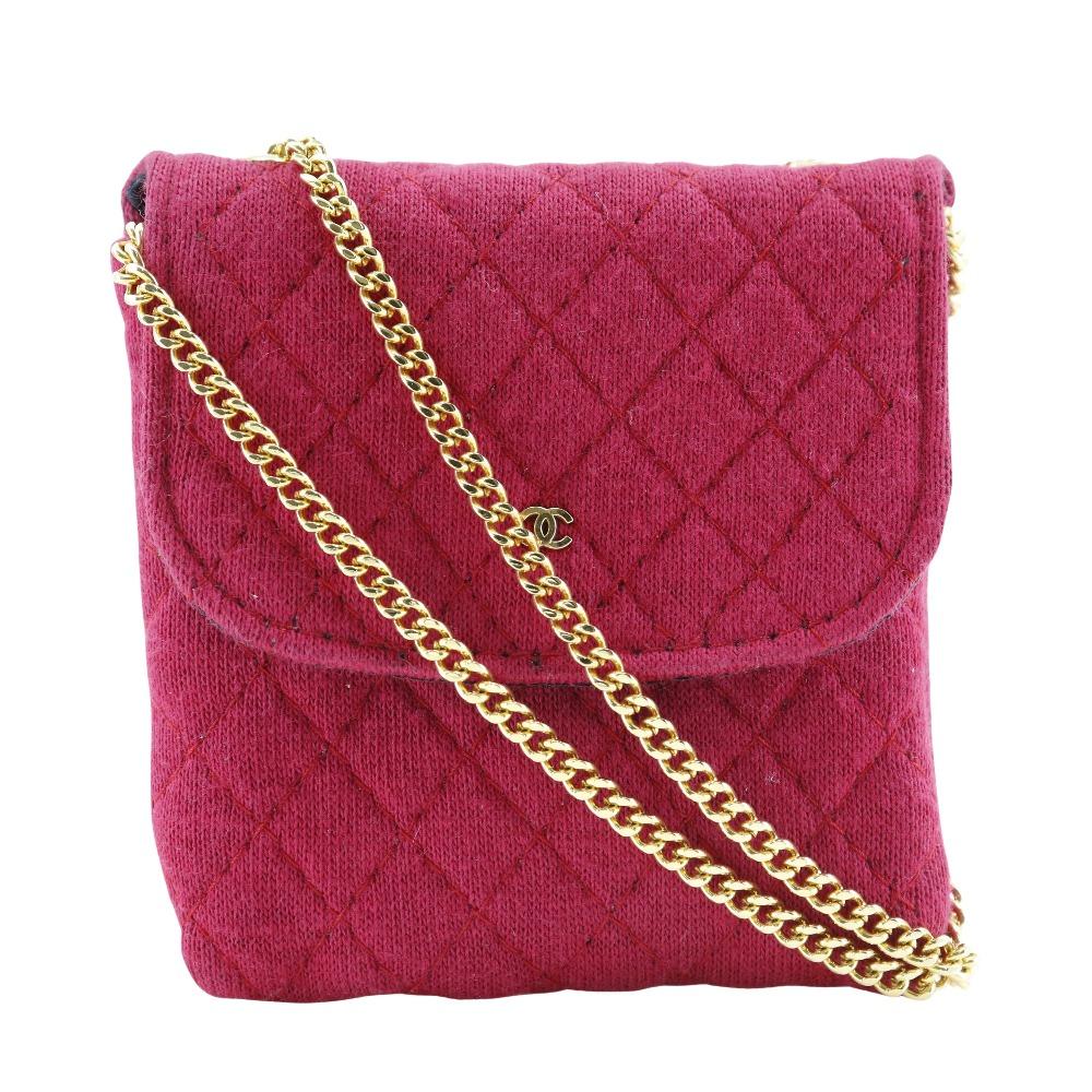 CHANEL Chain pouch Pouch micro Red cotton Women Used