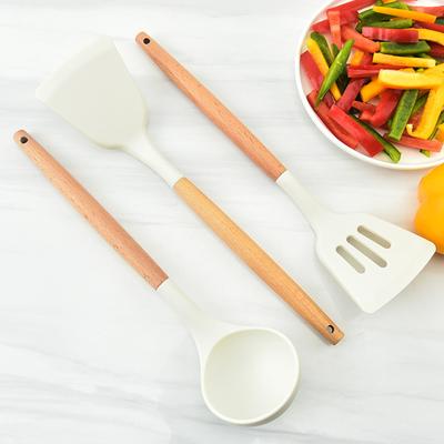 Handle Kitchen Spatula Ladle Beaters With Wooden Multifunction Silicone White Kitchenware Cooking Tool Home Living Utensils Set Cooking Tools  Jewelry