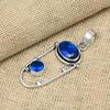 Blue Sapphire Lab-Created Handmade Jewelry Solid 925 Sterling Silver Gorgeous Pendant For Her