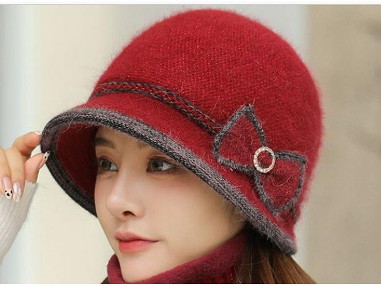 

Женская панама с широкими полями однотонная - Теплая вязаная шерстяная в рыбацком стиле для осени и зимы One Size