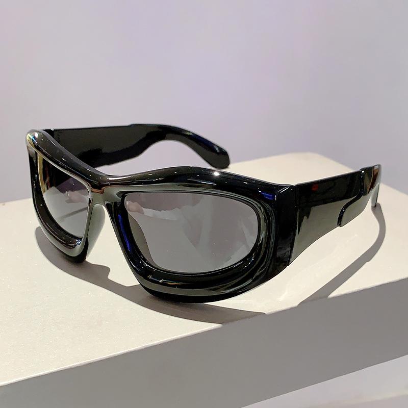KAMMPT Y2k Metallic Inflated Frame Sunglasses 2024 New Stylish Oversized Sports Men Eyewear Trendy Mirror UV400 Cycling Shades